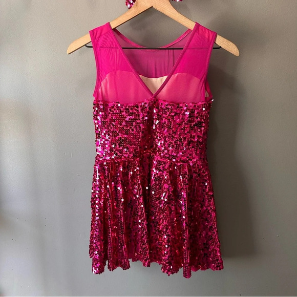 WEISSMAN Pink Sequin Jazz/Tap Dance Costume. EUC. XLC. Includes Bow! - Picture 6 of 9